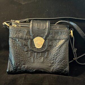 Brahmin Black Croc-Embossed Shoulder Bag EUC
